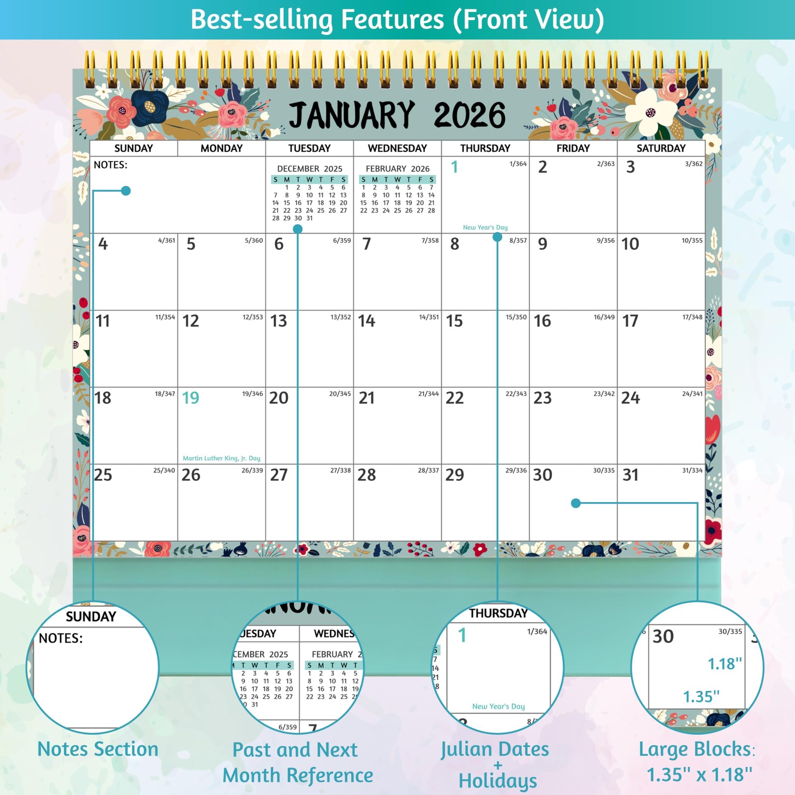 Desk Calendar 2026 – Standing Flip Desktop 2026, 12 Months(January…