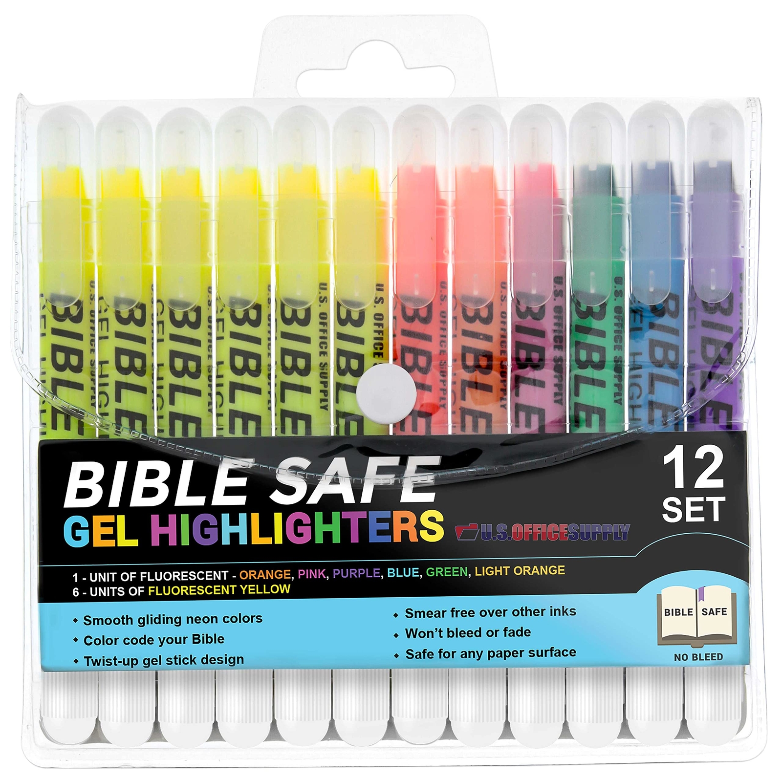U.S. Office Supply Bible Safe Gel Highlighters Pack of 12 – Set with 6 Bright…