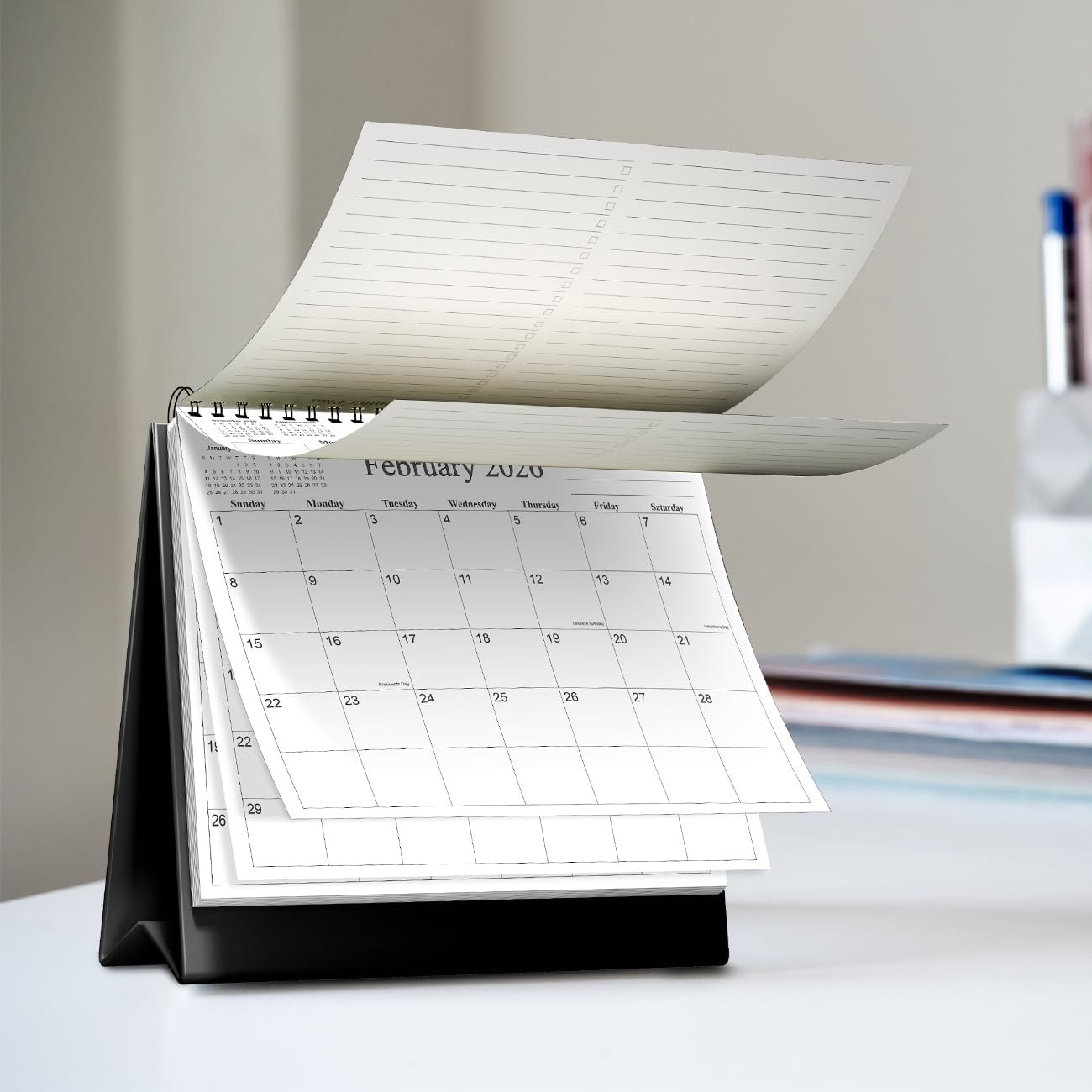 Desk Calendar 2026 – Runs January 2026 until June 2027 – 6″ x 8″, Black