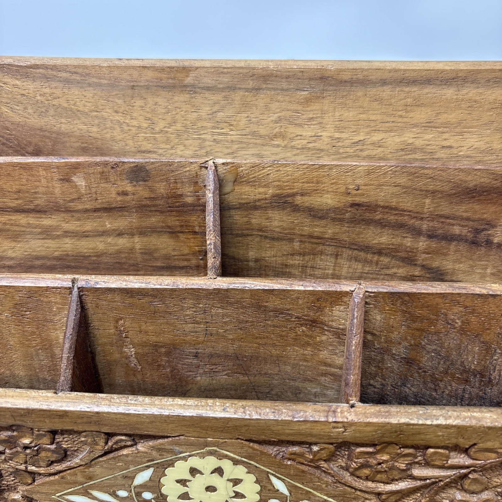 Unbranded Brown Carved Floral Wood Desk Organizer