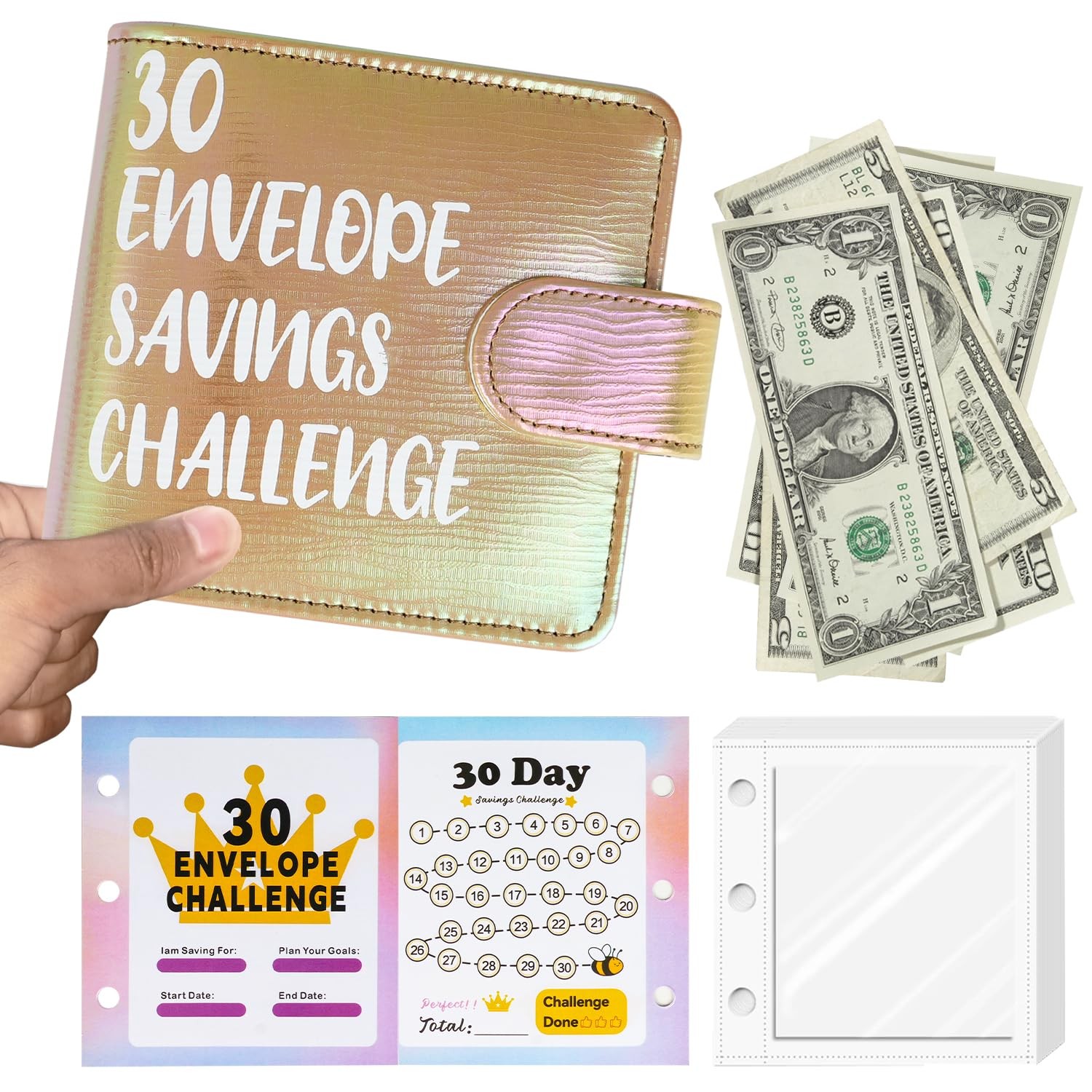 Mini Money Challenge Binder – Save 465 / 1000 in 1 Month with 30 Cash Envelop…