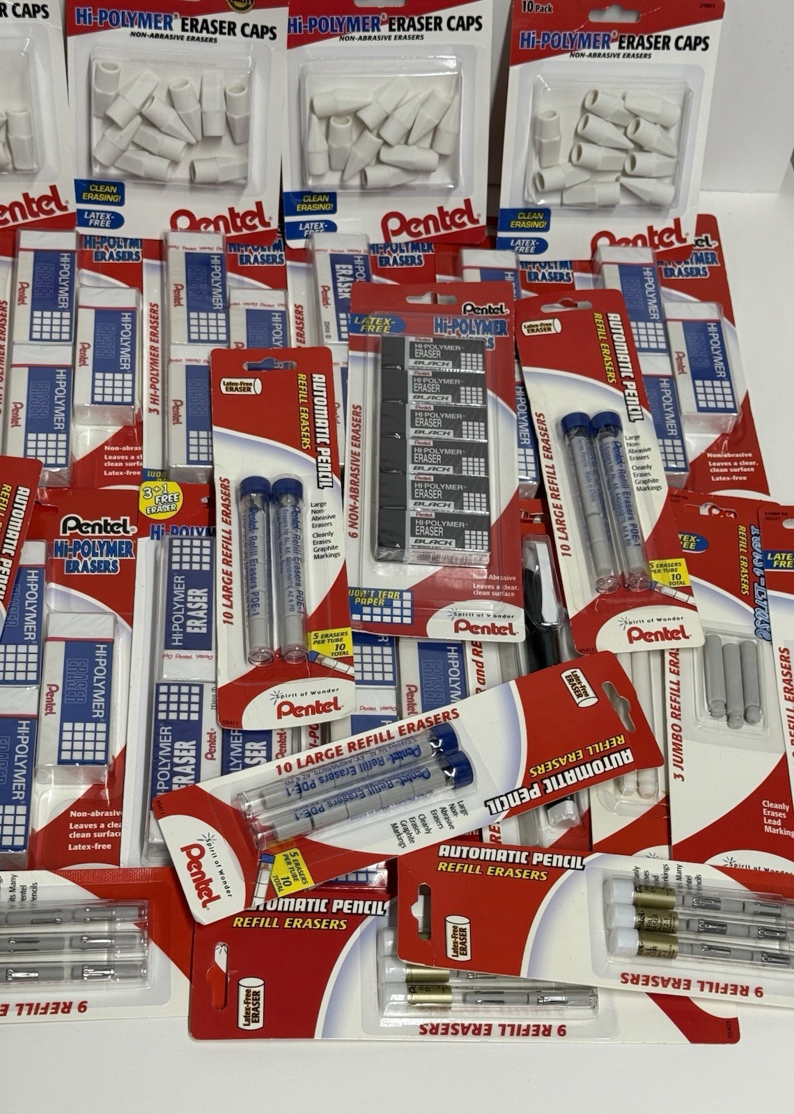 Pentel Assorted Erasers Lot Of 26 Sealed Packs, Made In Taiwan & China