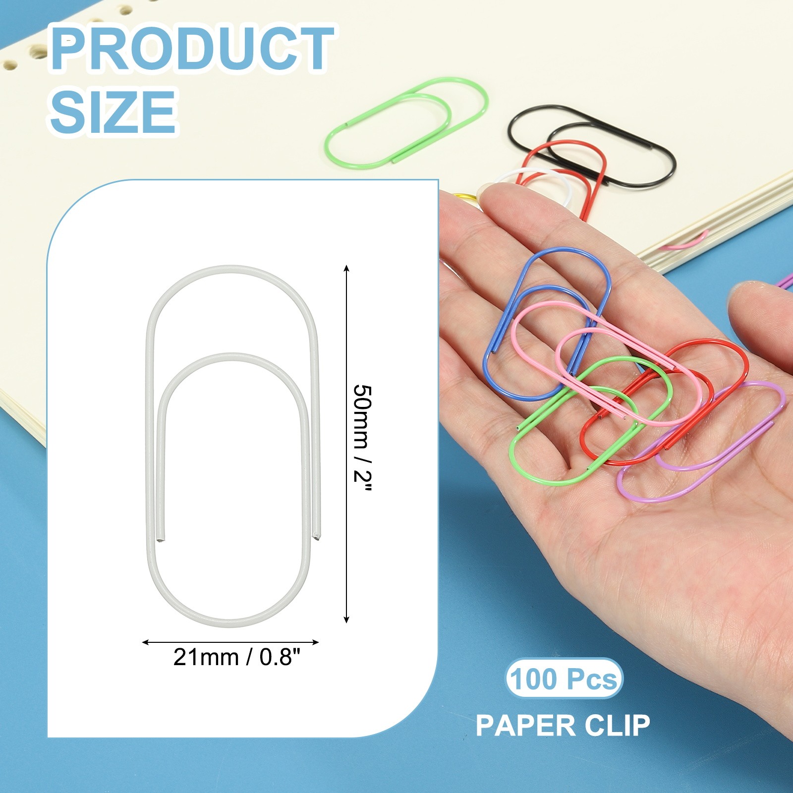 100pcs 2inch Paper Clip, 50mm Rust-proof Paper Clip Large Paper Clip, White