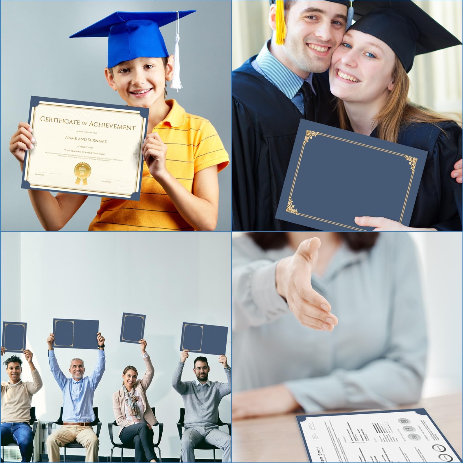 50 Pack Navy Blue Diploma Holders with Gold Foil Border for 8.5×11 Certificates