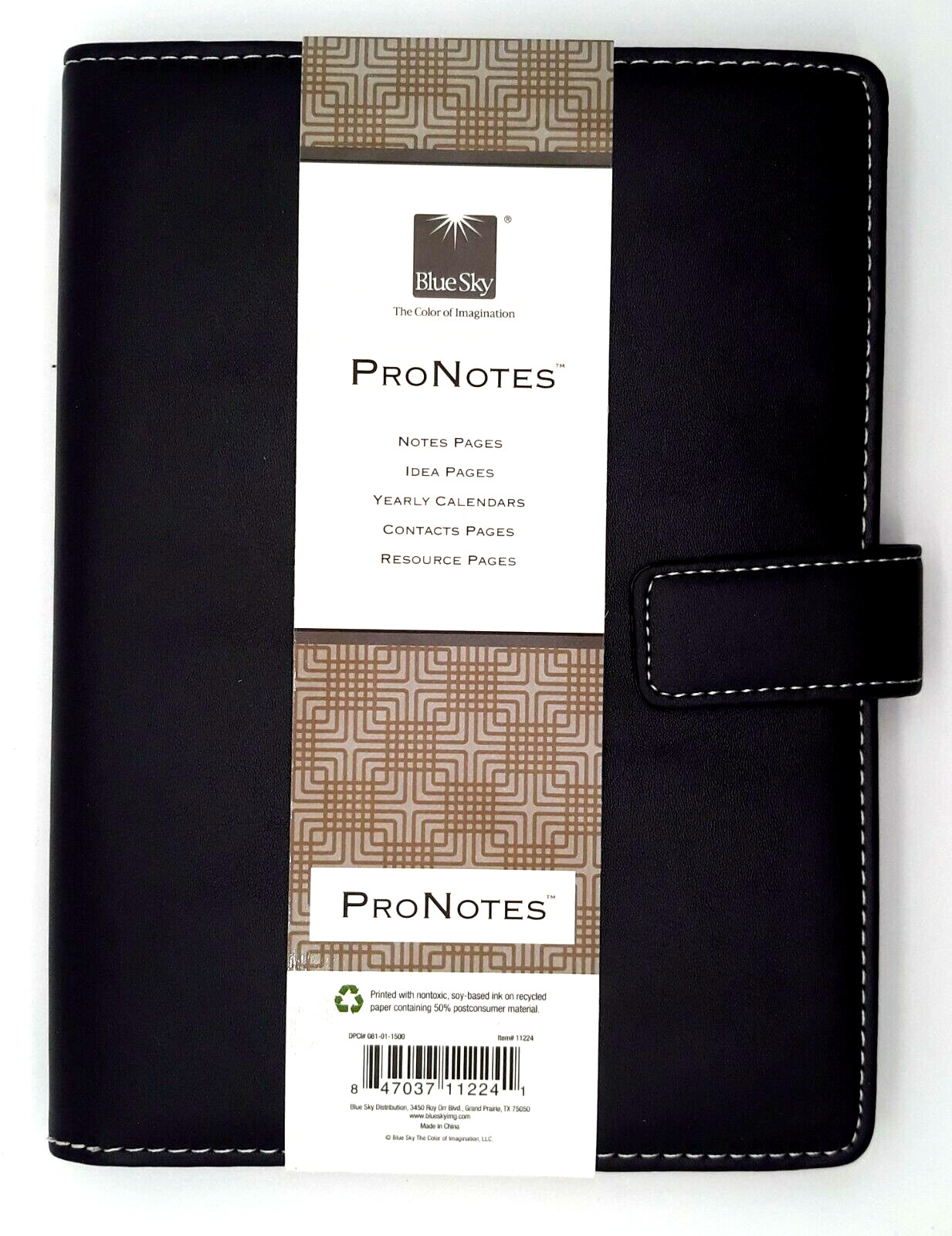 Blue Sky Pro Notes Black Notebook / Planner Faux Leather #11224 8 1/2″ x 5″