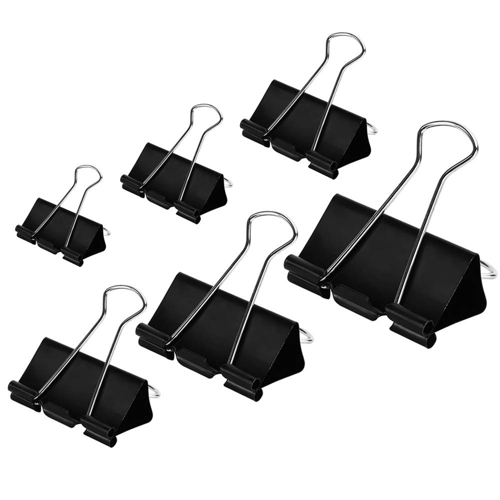 DSTELIN 100Ct Binder Clips Assorted Sizes Black