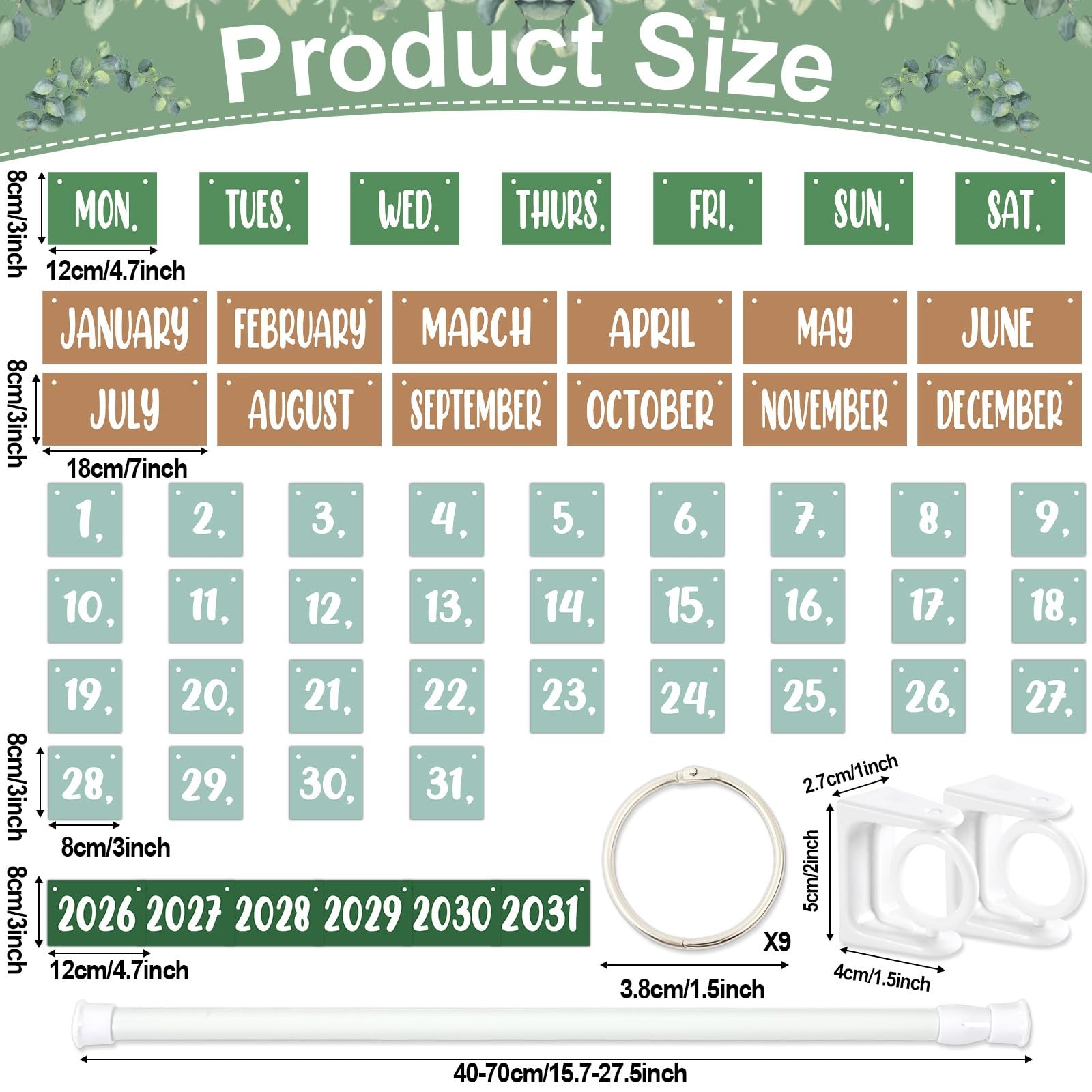 Lonfliness Flip Calendar Bulletin Board Set with Holder Adjustable Sage Green