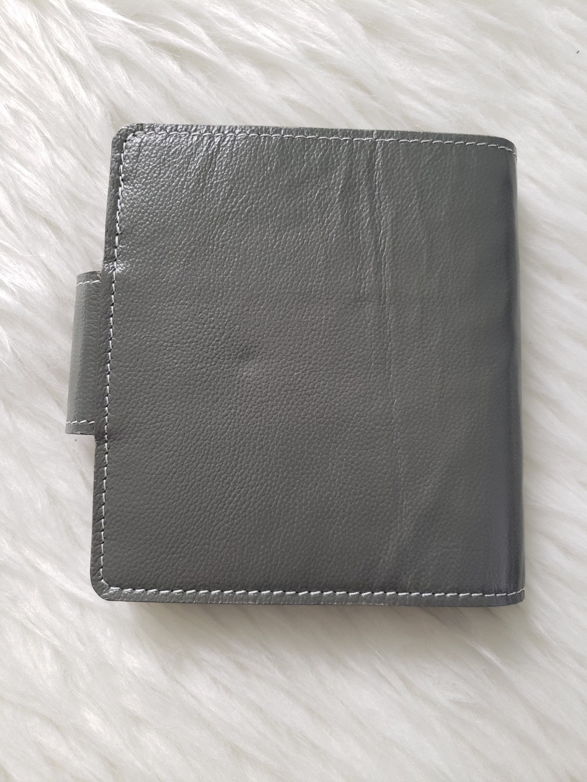 6 Ring Pocket Wide Genuine Leather Planner Cover Grey Unbranded