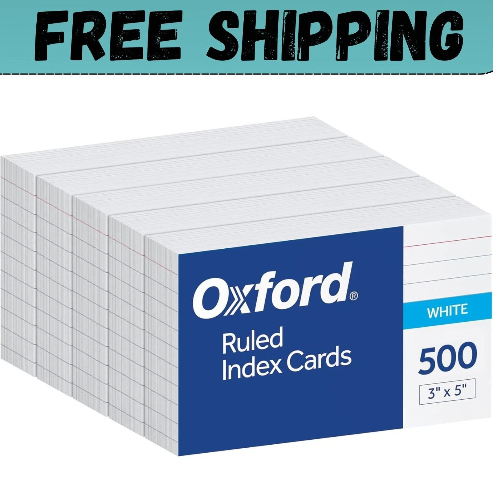 Index Cards, 3 x 5 Inches, White, Lined on Front, Blank on Back 500 Count 5 Pack
