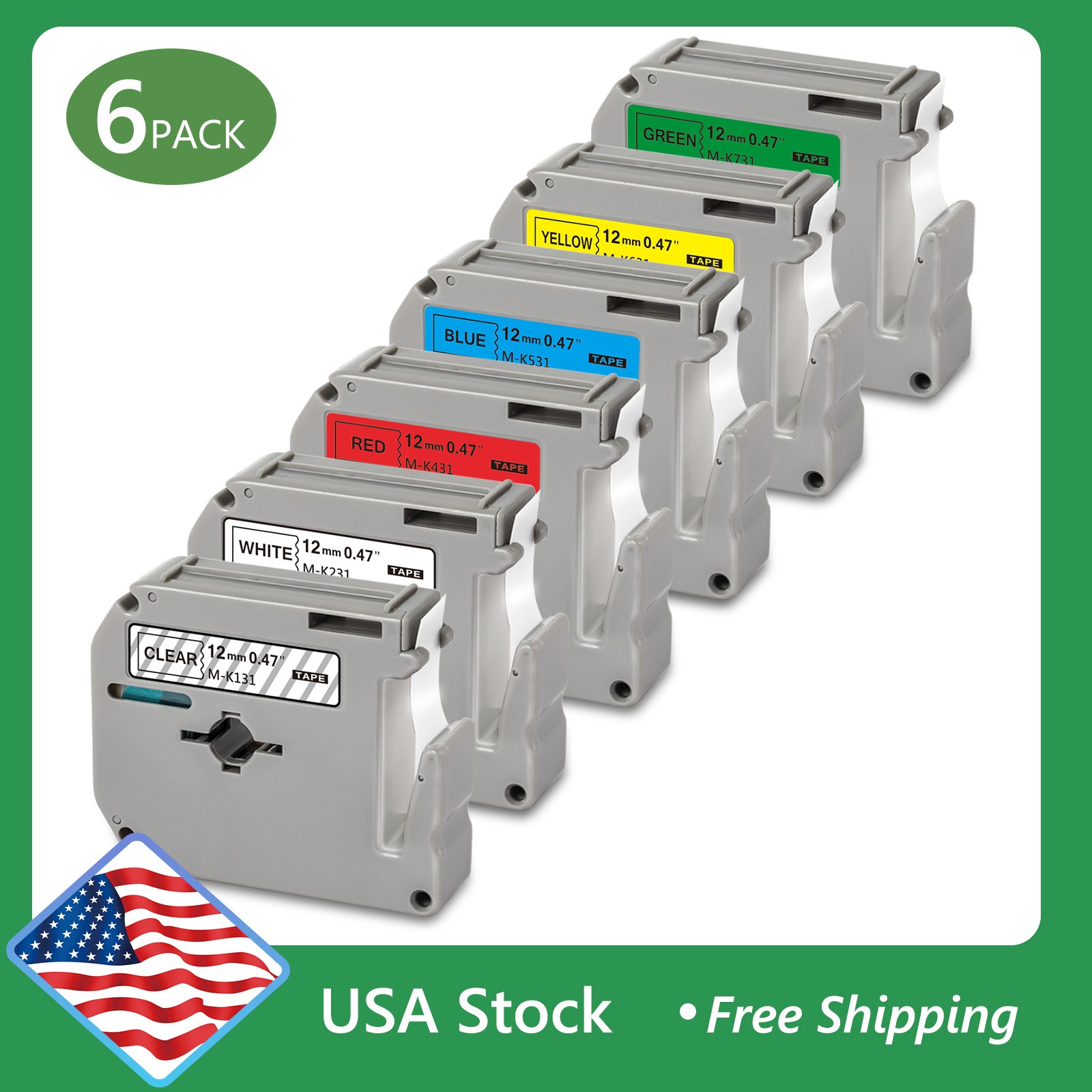 M-K231 MK231 Compatible Brother P-Touch Label Tape 12MM PT-65 PT-70 90