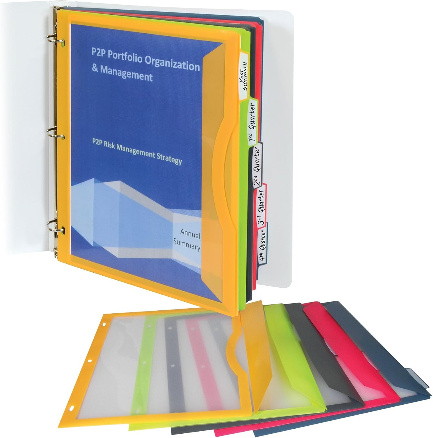 5-Tab Binder Pockets with Write-On Index Tabs, Assorted Colors, 8.5 X 11 Inches,