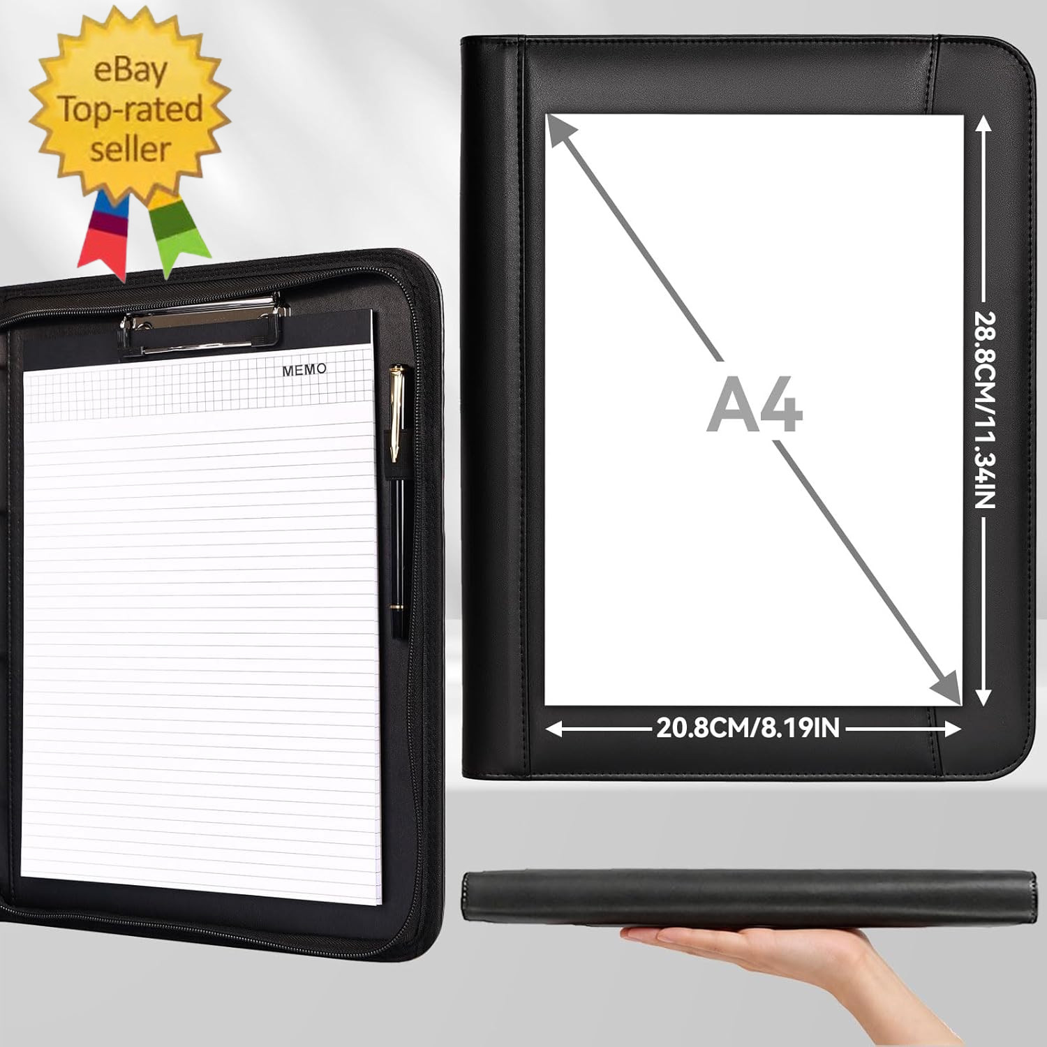 Portfolio Organizer – 3 Ring Binder with Zipper, Vegan Leather Business Padfolio