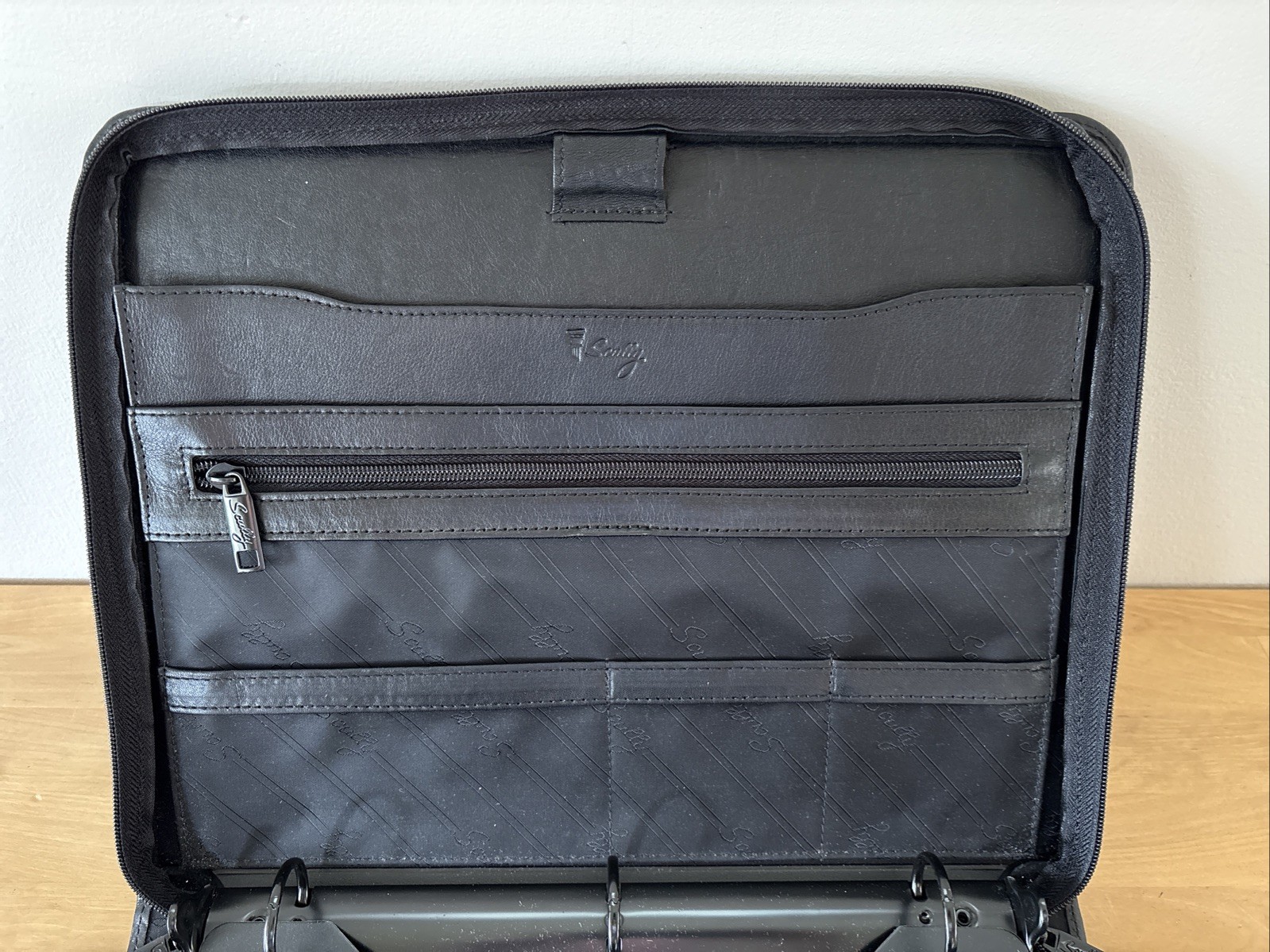 Vintage SCULLY Black Leather Briefcase Planner Portfolio 3 Ring Binder 13×11