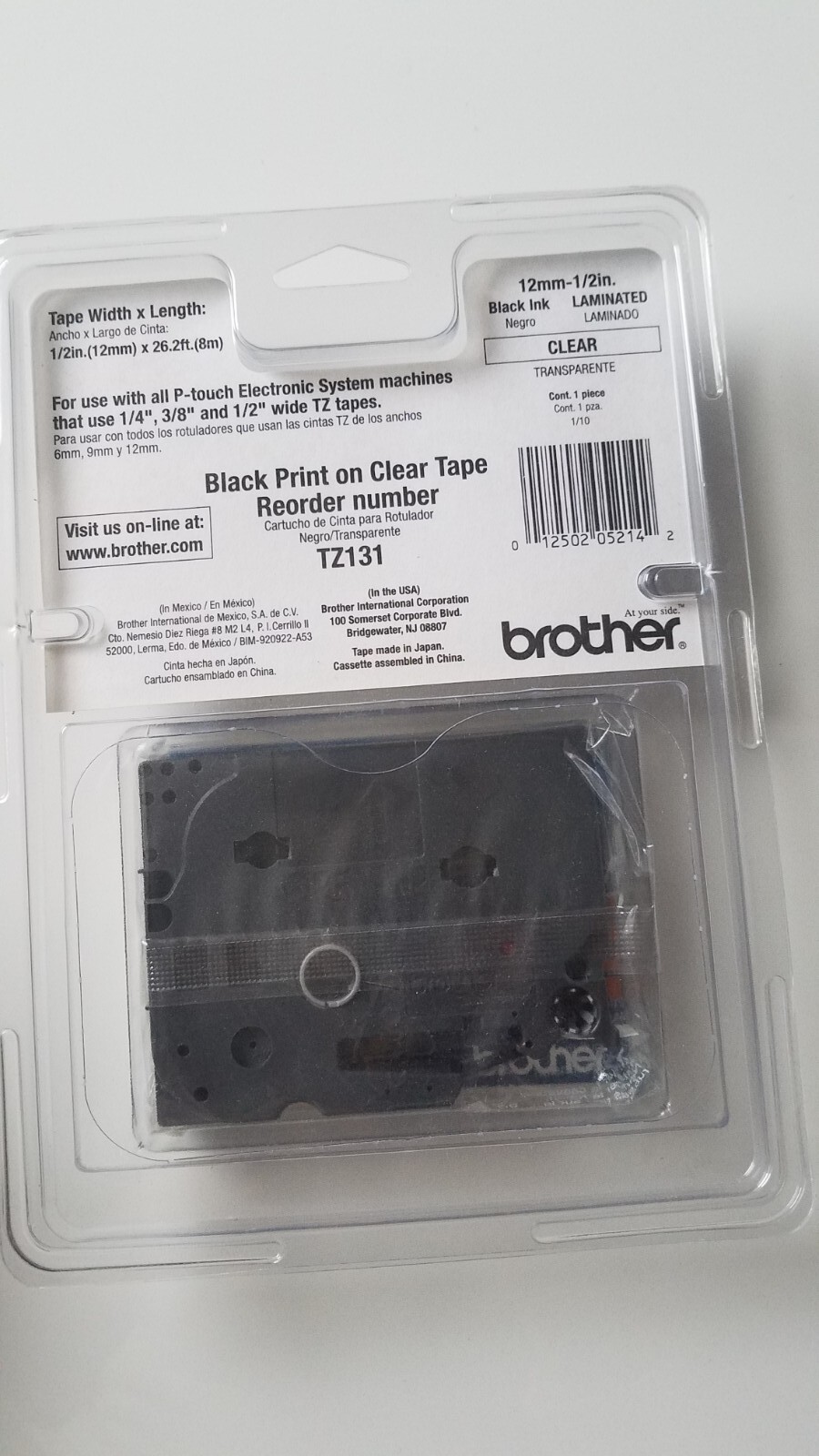 Brother P-touch TZ 131, 12mm x8m Black print on clear tape , TZ tape