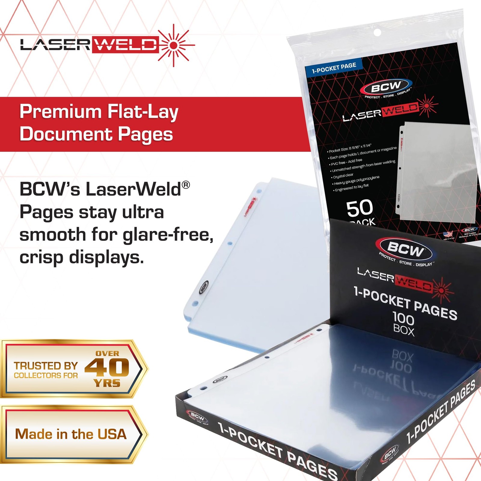 LaserWeld® 1 Pocket Document Page | 50 Pack of 8.5 x 11 Clear Plastic Sleeves…