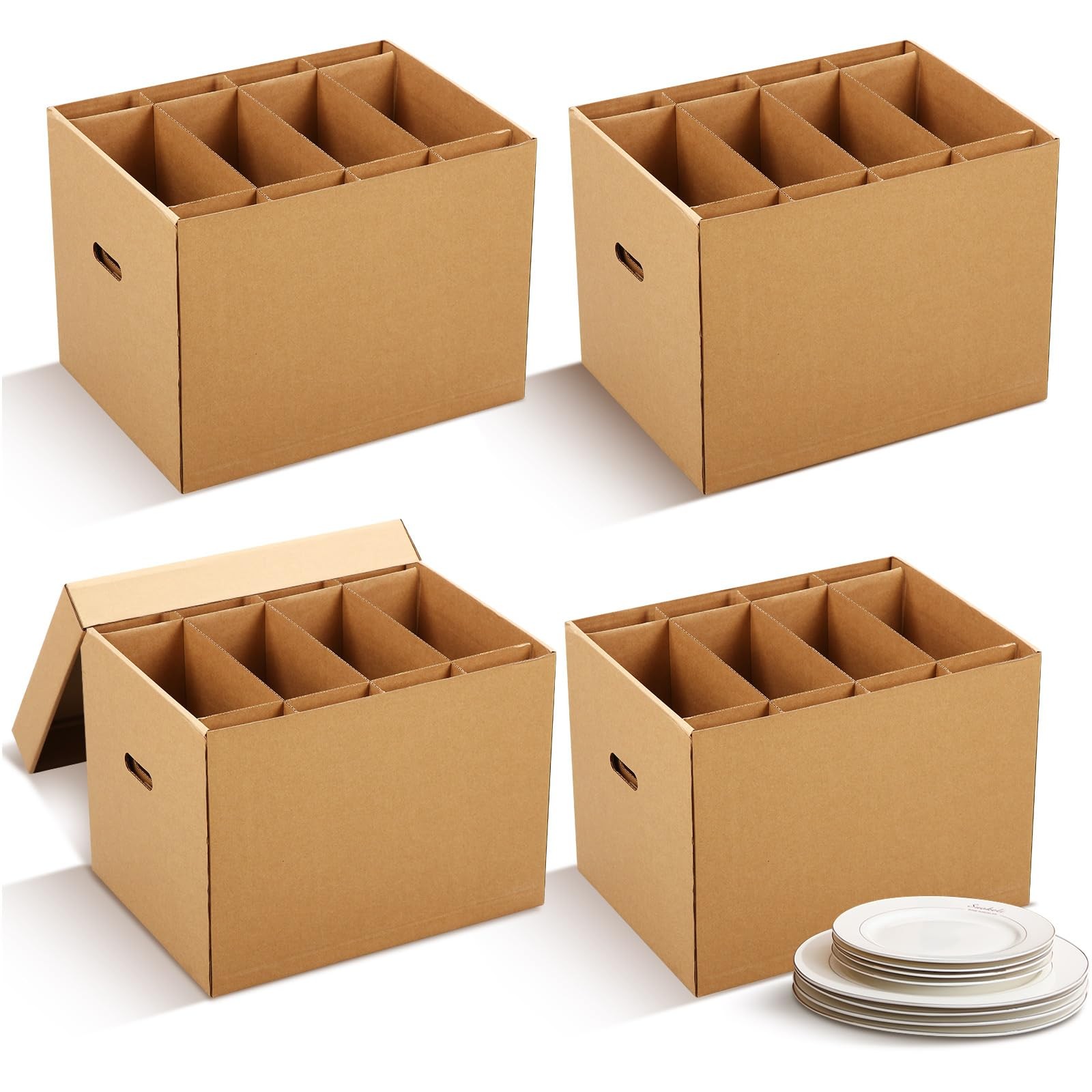 4 Pack Large Dish Packing Boxes for Moving with Divider 16 x 12 x 12 Inch Kit…