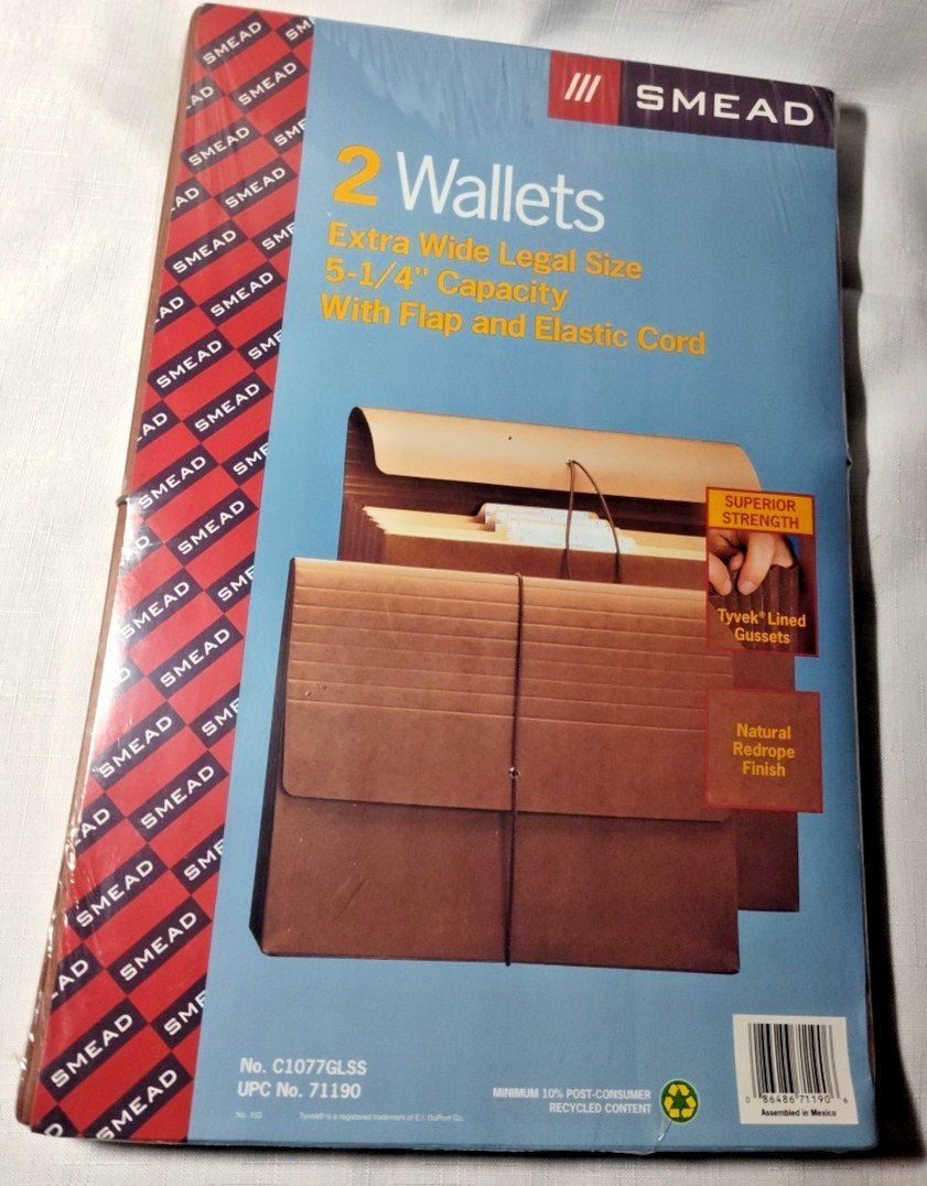 Smead 2 Wallets 5-1/4″ Extra Wide Legal Size W/Flap Elastic Cord No. 71190