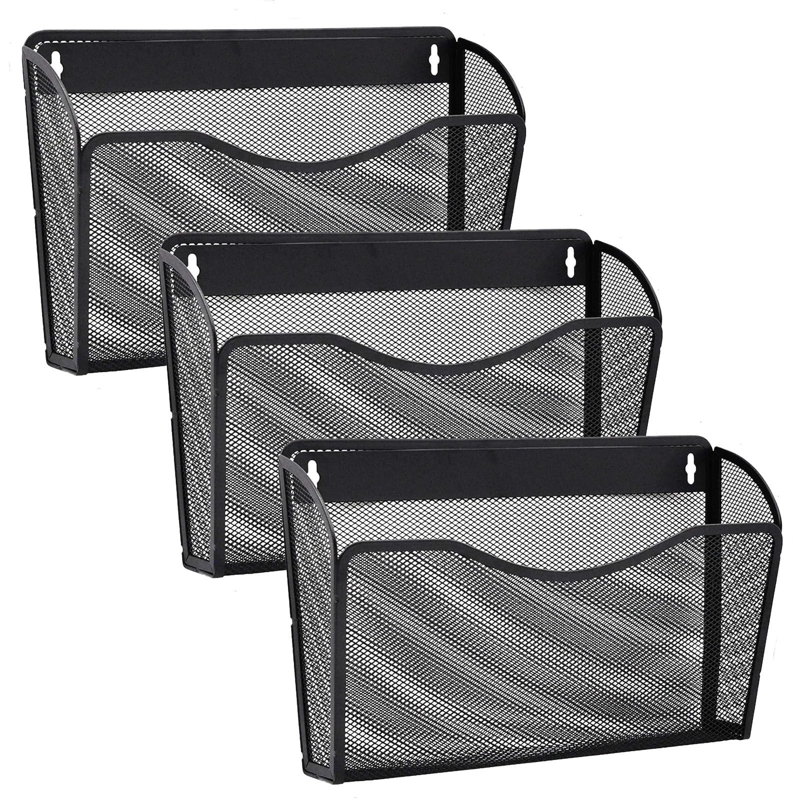 Gawerk 3 Pack Wall File Organizer, Mesh 3 Mounted, Black
