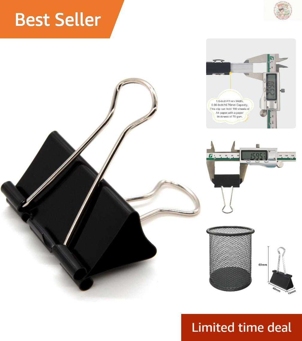 Tempered Steel 1.6-Inch Binder Clips – 24 Count for Secure Document Binding