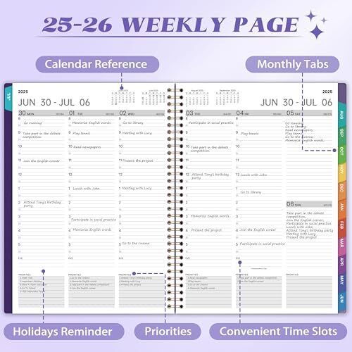 2025 Daily Planner – 8.2″ x 10.9″, Hourly Schedule with Monthly Tabs
