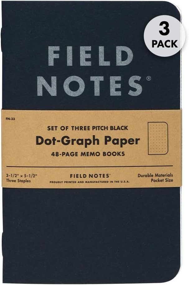 3-Pack Pitch Black Memo Books 3.5″ X 5.5″, Dot-Graph, 48 Pages | Thin Pocket …