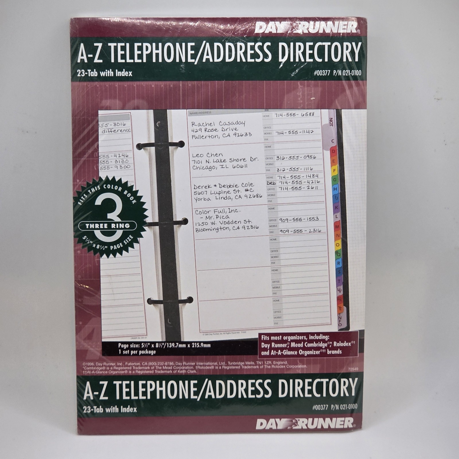 Day Runner A-Z Telephone Address Refill 23 Tabs # 00377 -8.5 x 11.5 – 3 ring