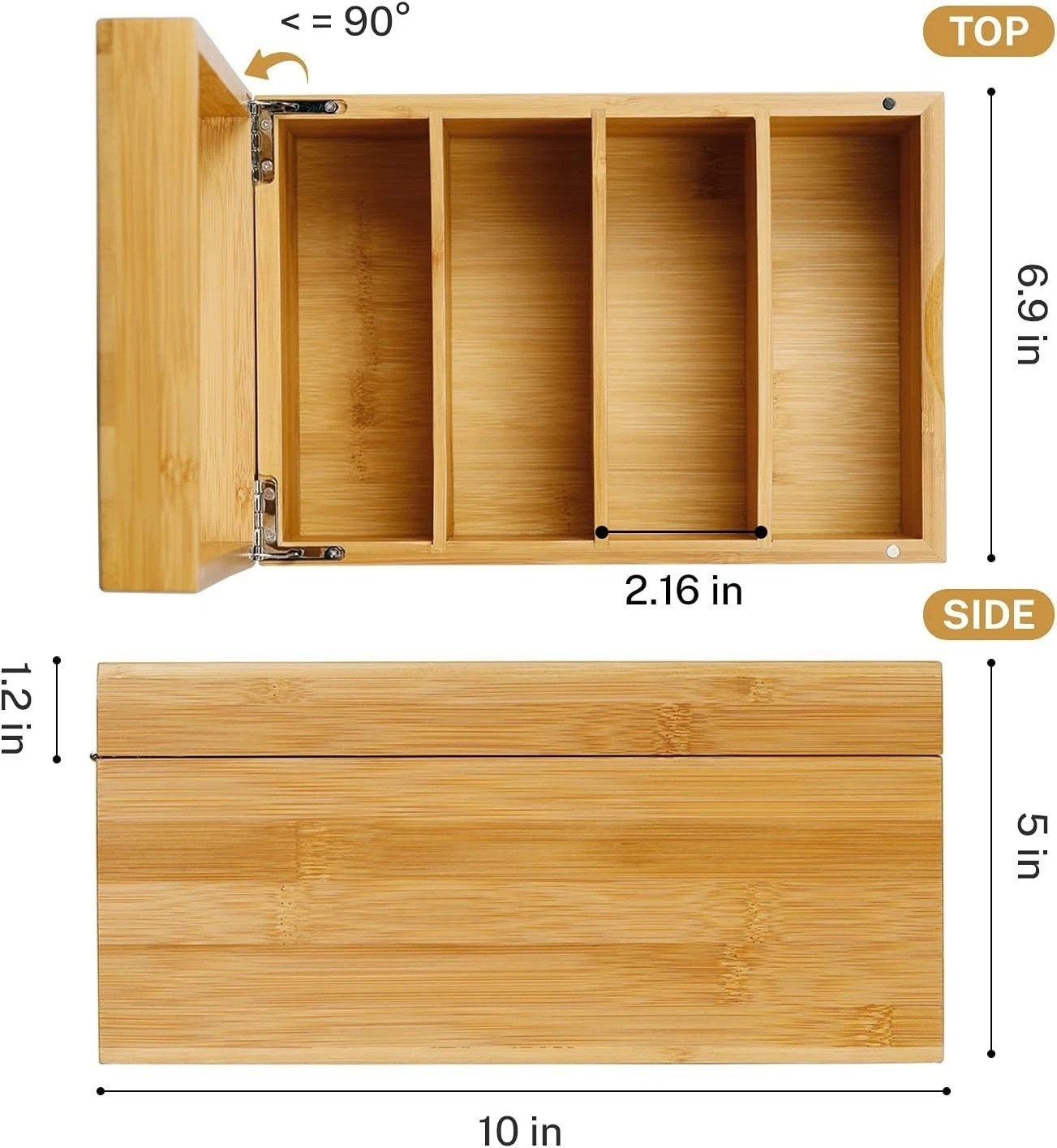 Index Card Holder, 4 x 6Inch Wooden Business Card Organizer for Desk with 3 D…