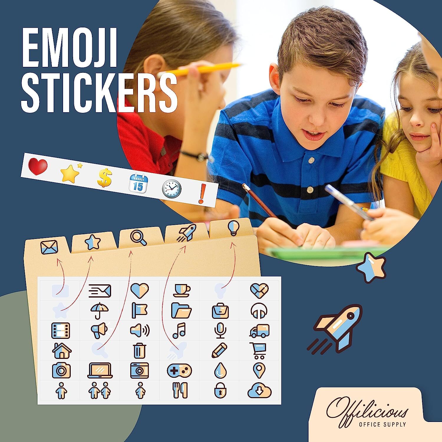 OFFILICIOUS Manila Index Card Dividers 3×5″ and 108 Easy-Read Stickers Set