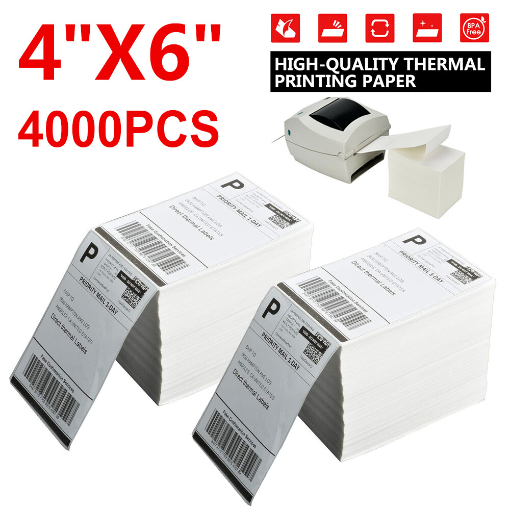 4000 4×6 Fanfold Direct Thermal Shipping Labels for Zebra and Rollo Printers US
