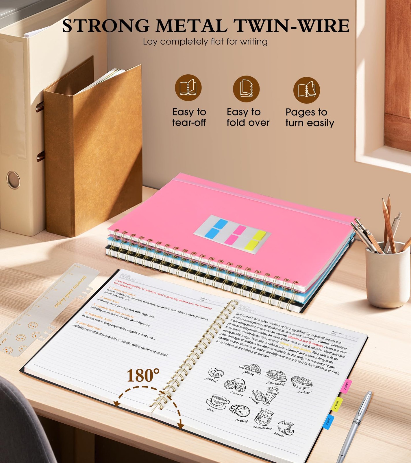 Spiral Notebook Journal 8.5” x 11”, A4 Large Notebooks for Women Line, Black