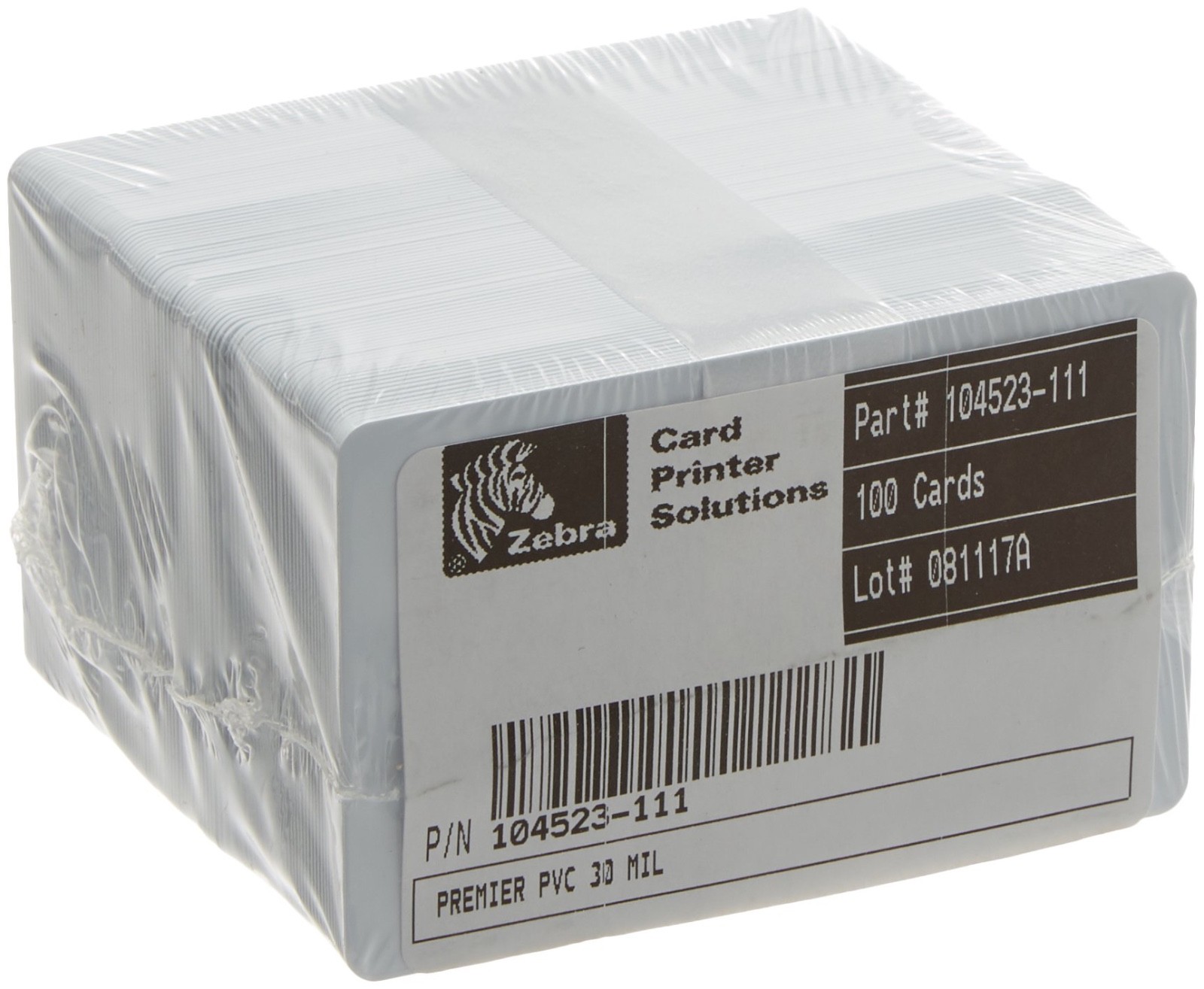 Zebra 104523-111 Premier PVC Blank ID Card Standard White CR80, Pack of 500