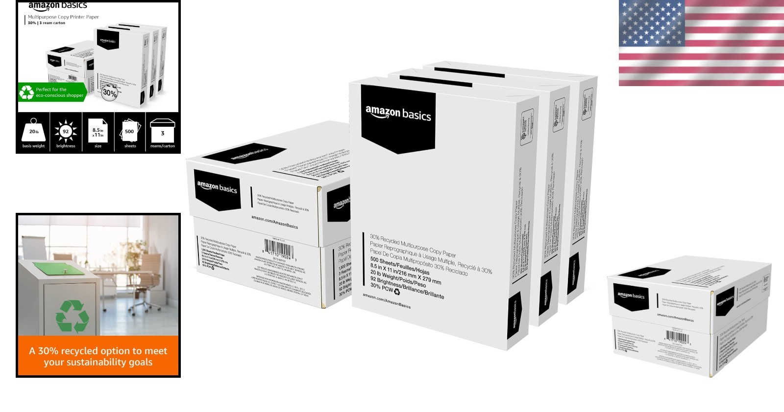 Professional Quality 30% Recycled Copy Printer Paper, 8.5×11 Inches, 3 Reams
