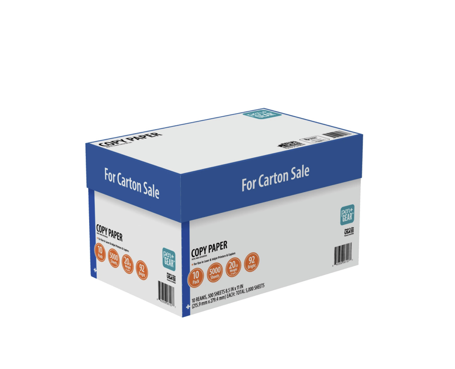 Pen+Gear Copy Paper 8.5×11 92 Bright 20 lb 10 Ream 5000 Sheets