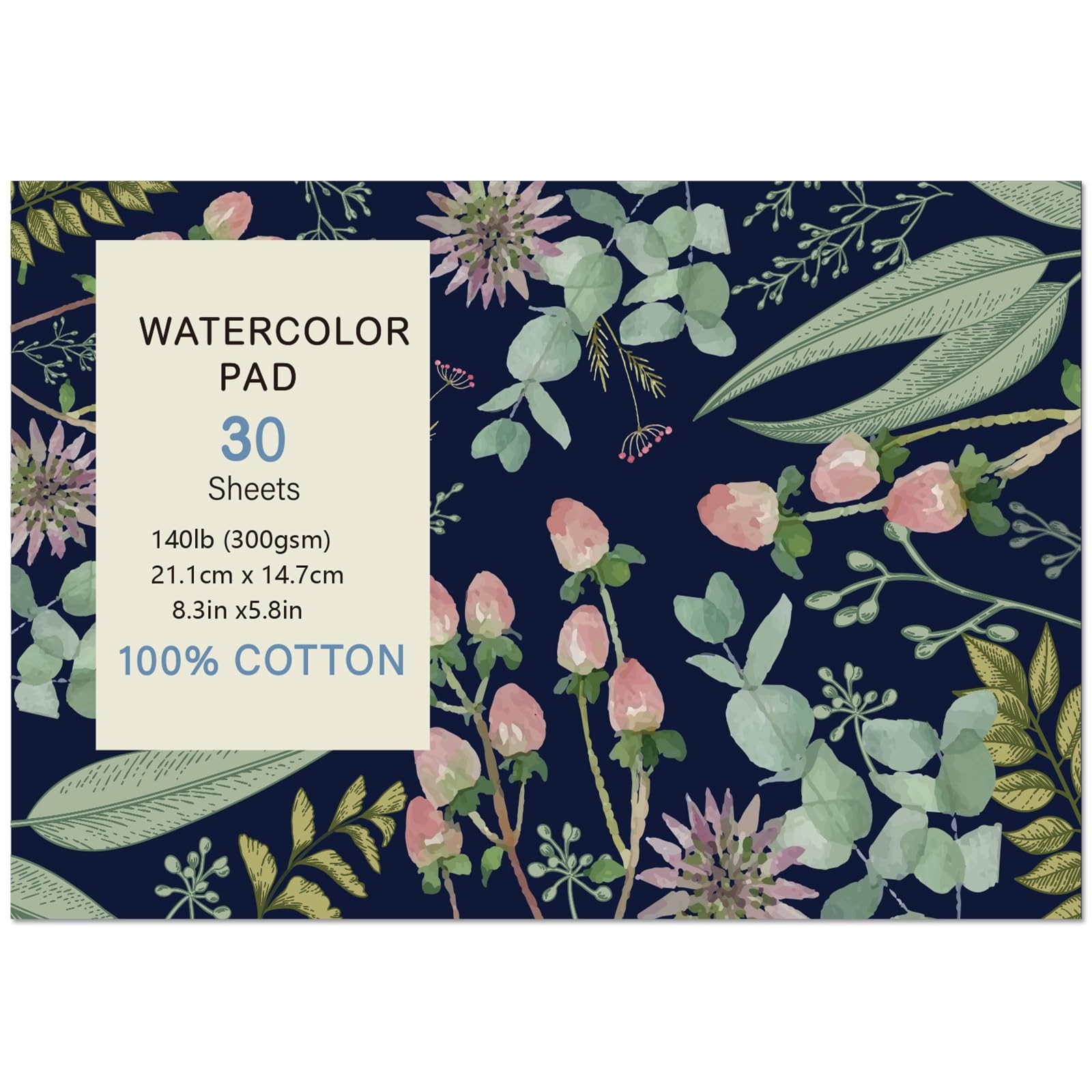 30 Sheets Watercolor Paper Pad, A5 (8.3 x 5.8) x 5.8″),