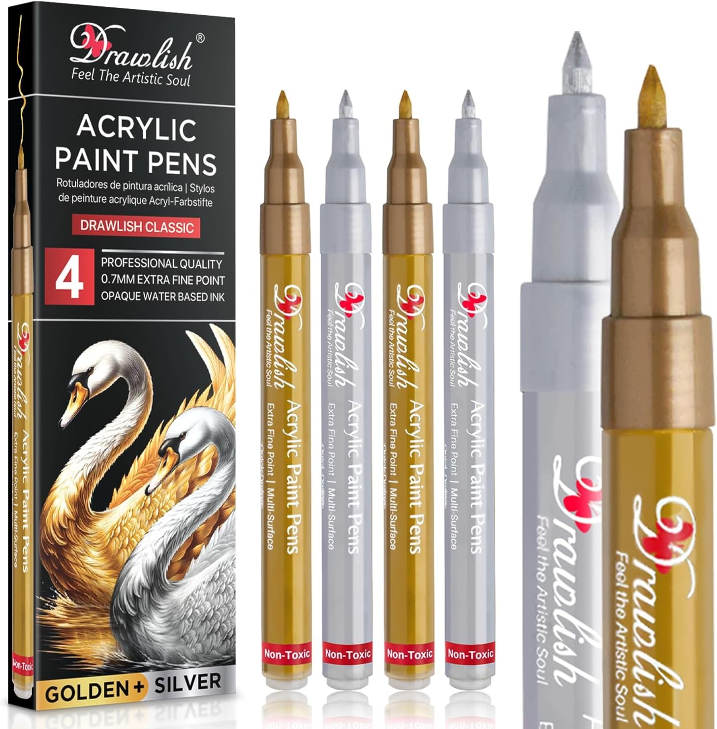 Acrylic Paint Pens – Permanent Markers 2 1 Count (Pack of 4), Gold, Silver