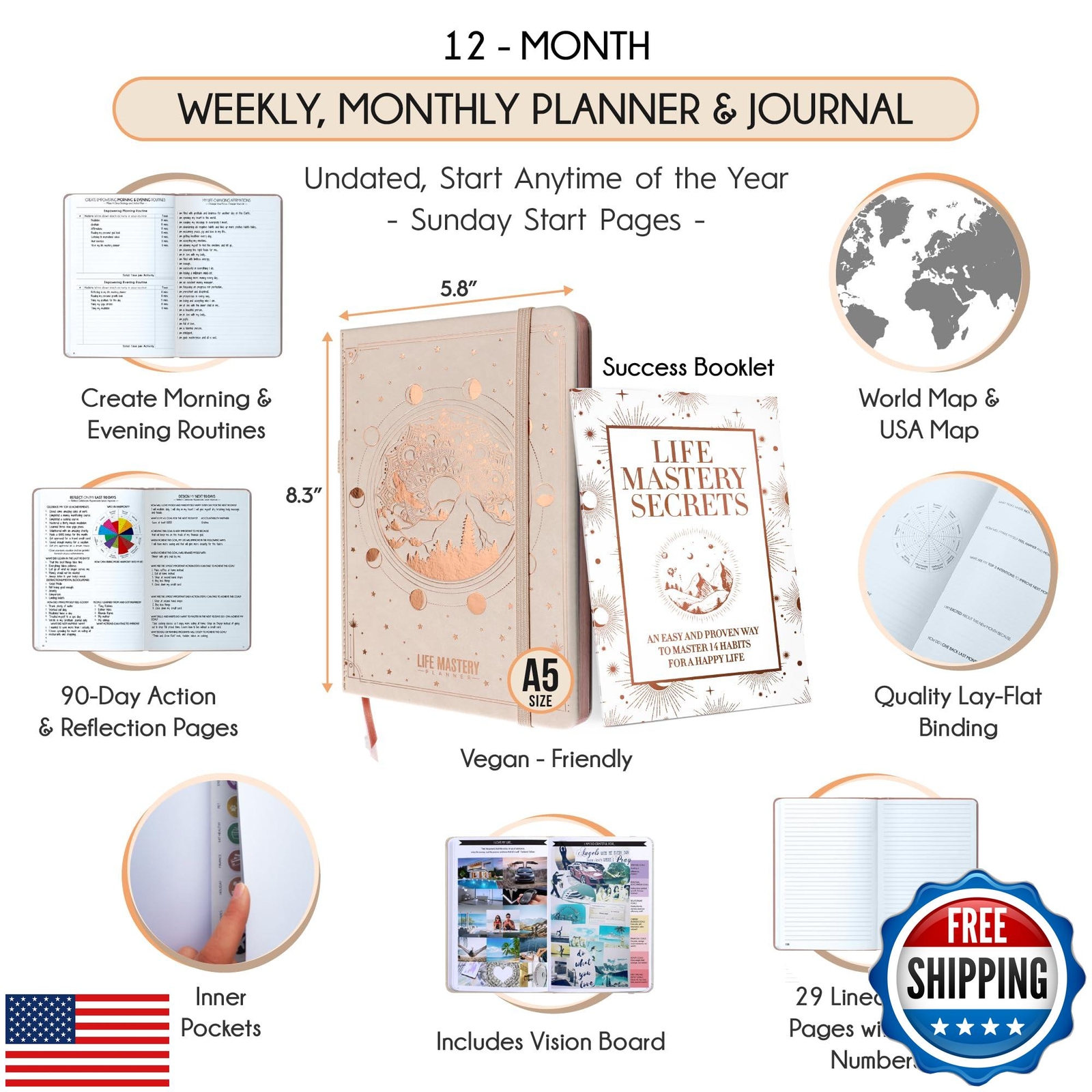 Life Mastery Planner – A 12 Month Journey to Crush Your Goals, Increase Produ
