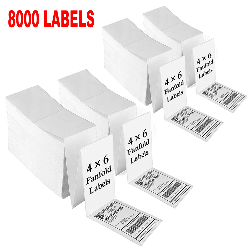 8000 4×6 Fanfold Direct Thermal Shipping Labels for Zebra and Rollo Printers US