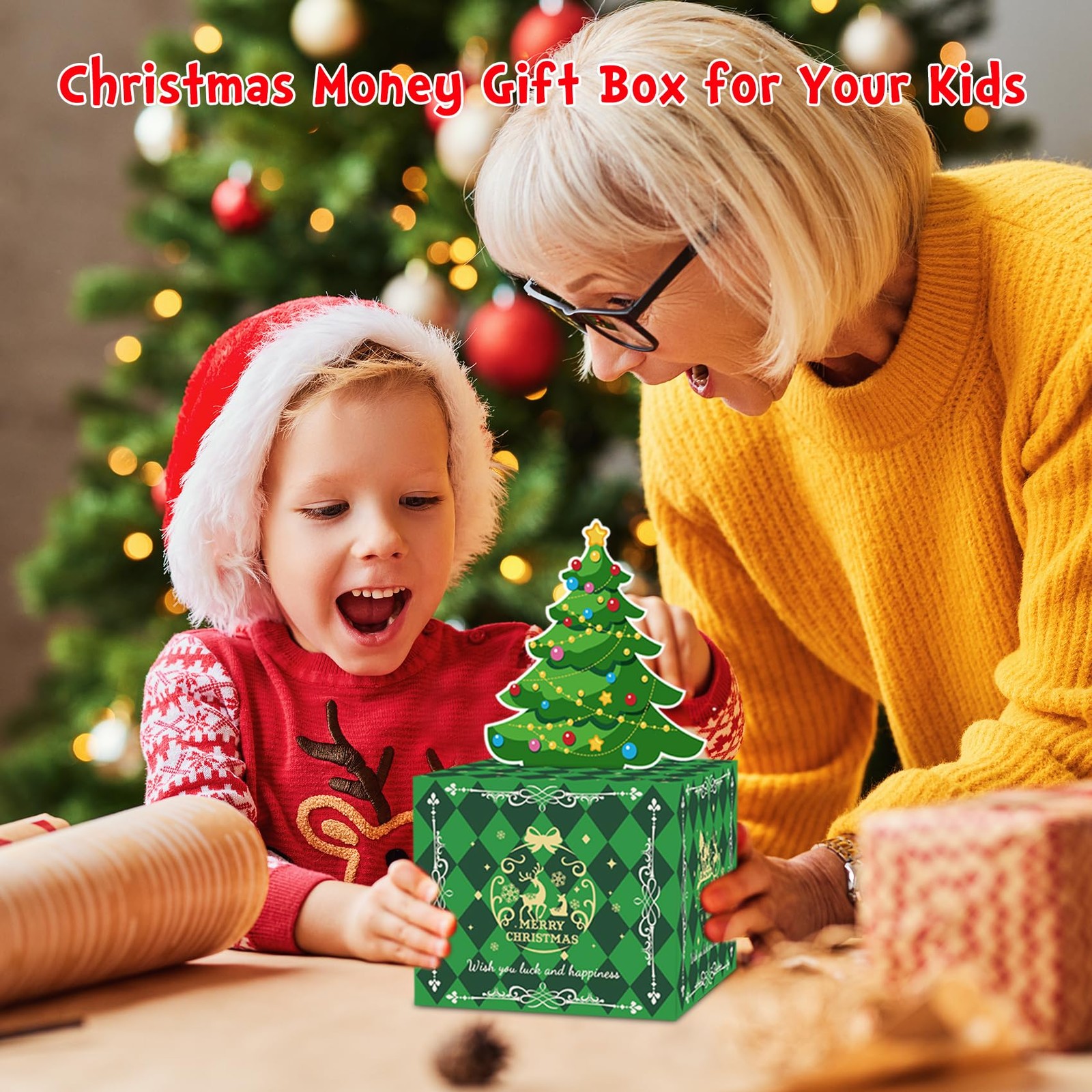 Christmas Money Box Cash Gift Pull Surprise Holder 50Pcs Transparent Bags DIY