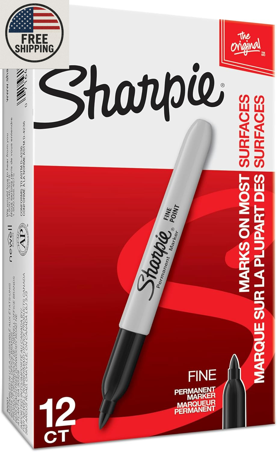 Sharpie Permanent Markers, Fine Tip, Black, 12 Count – for Classroom, Office, &