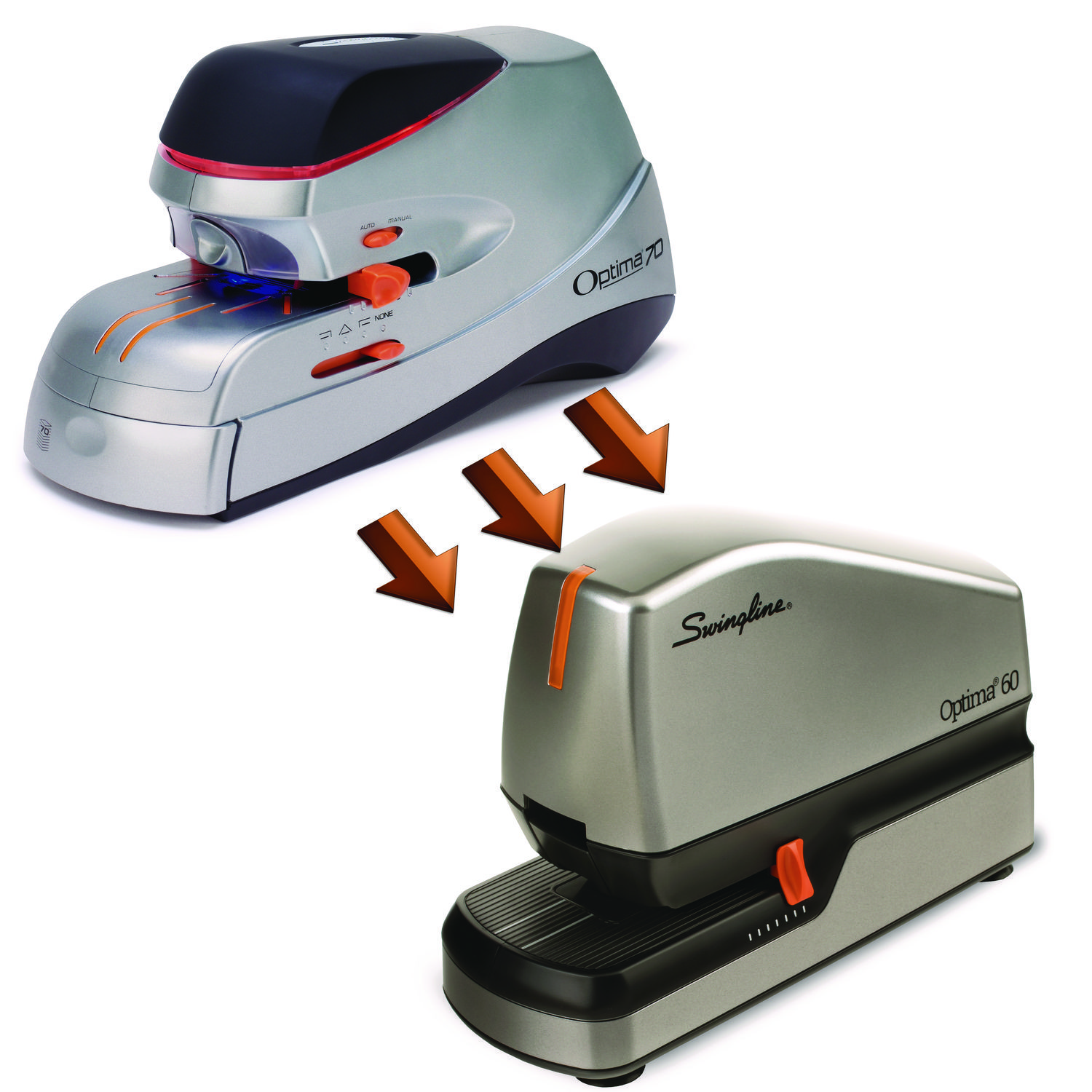 Swingline® Optima 70 Electric Stapler, Full Strip, 70-Sheet Capacity, Silver