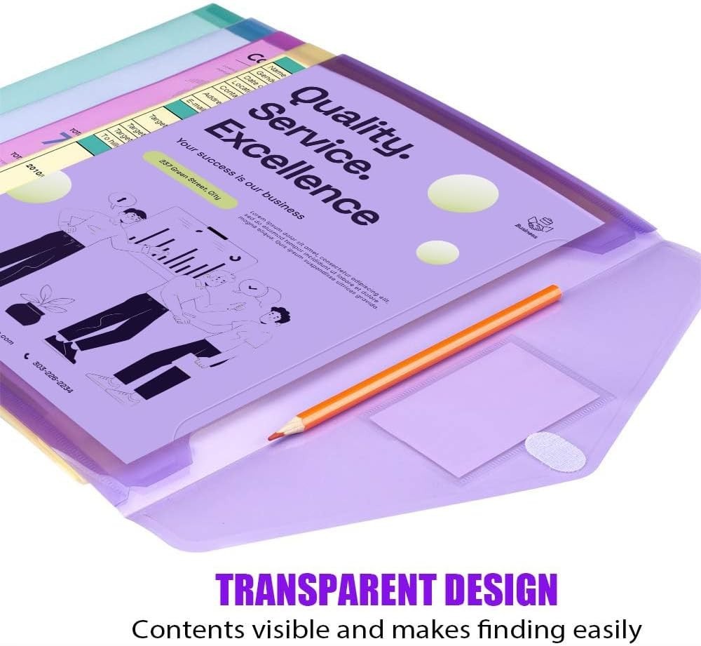 Transparent Letter Size Envelopes – Multicolor Organization Solution, 5 Pack