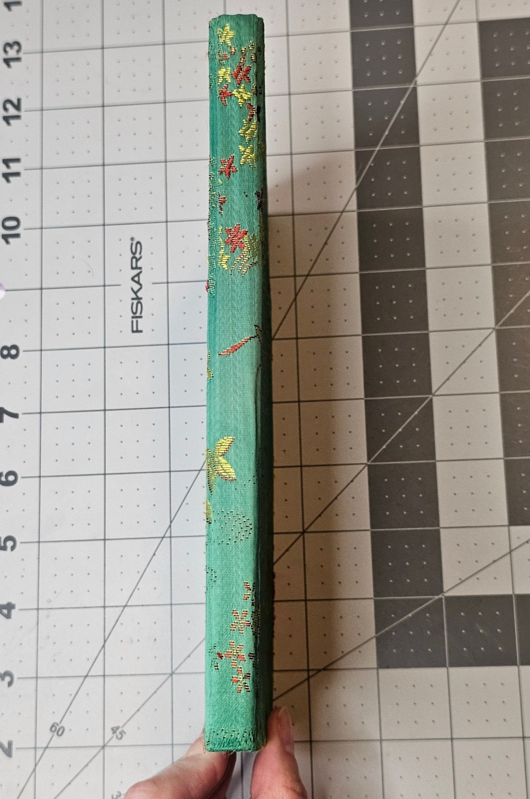 Vintage Chinese Brocade Fabric Cover Lined Notebook Journal 8″ x 6.5″ Green Gold