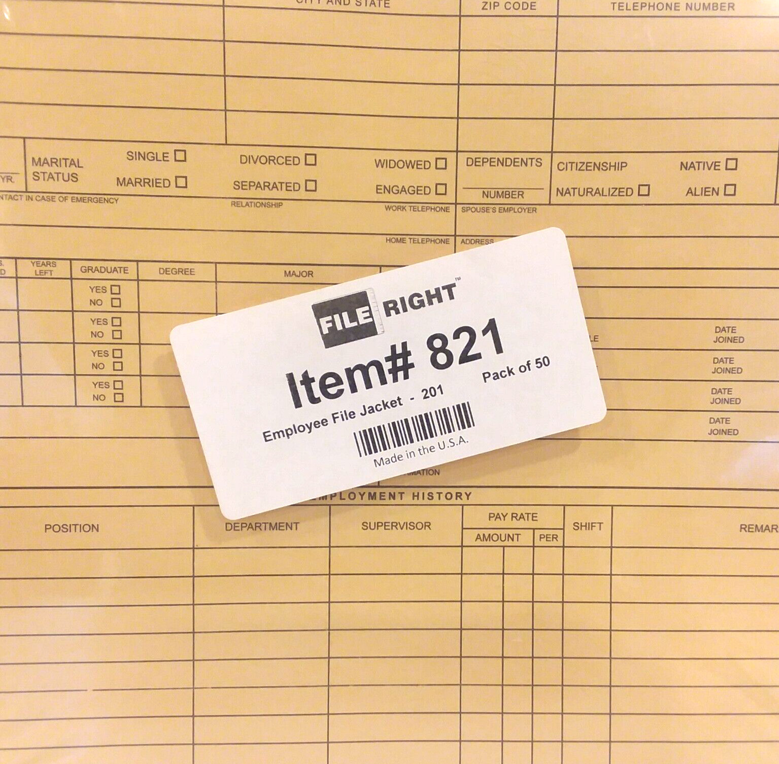 Employee File Jacket Folder Record 9″ x 12″ File Right #821 Buff 32# 50/pack NEW