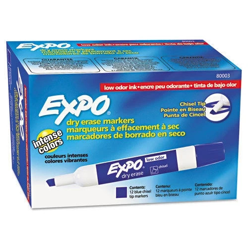 EXPO Low-Odor Dry Erase Markers, Chisel Tip, BLUE, 12 PACK! Brand NEW
