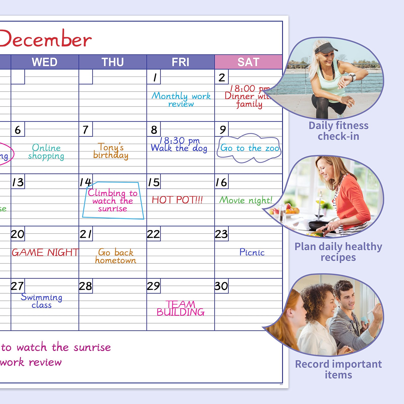Large Dry Erase Calendar for Wall – Undated 1 Month 40″ x 30″, purple