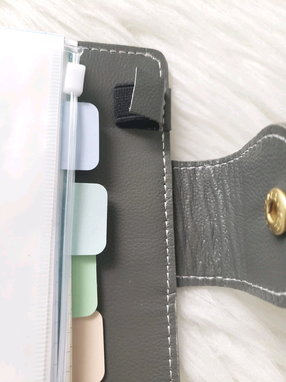 6 Ring Pocket Wide Genuine Leather Planner Cover Grey Unbranded
