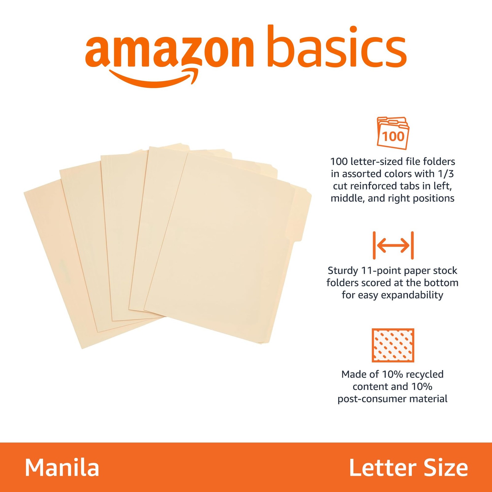 Amazon Basics Sturdy File Folders with Reinforced Tabs for Filing and Organizati