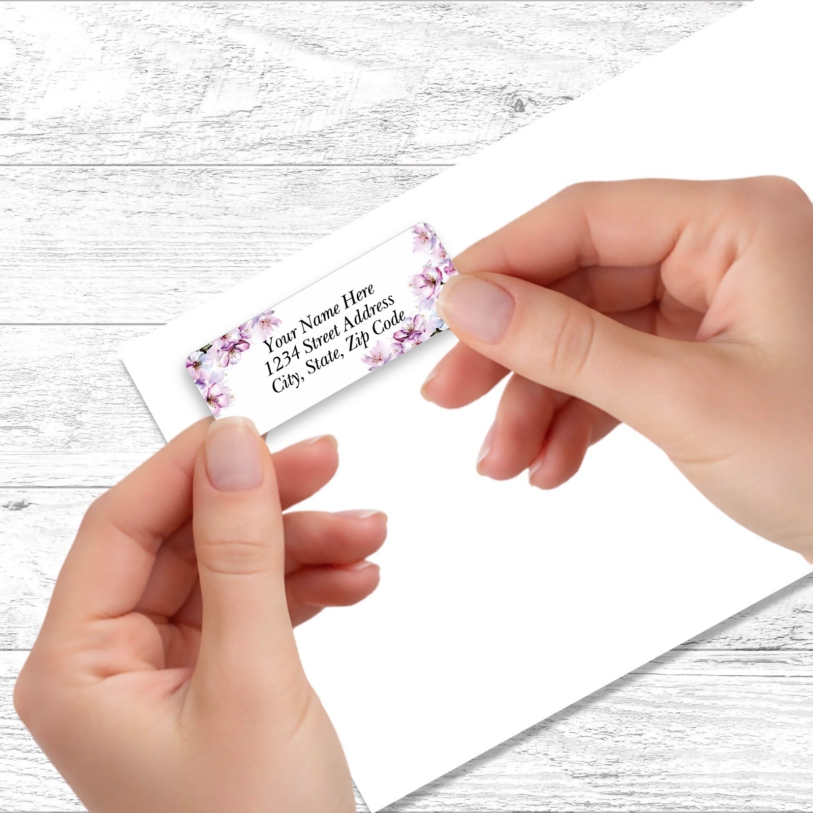 60 Return Address Labels Personalized Printed 3/4 x 2 1/4 Corner Cherry Blossoms