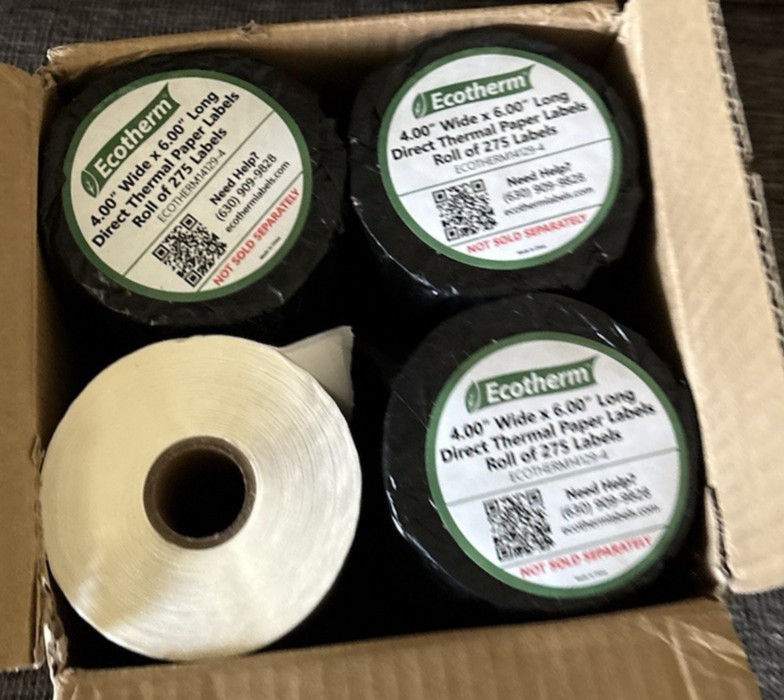 1100 EcoTherm 4×6 Thermal Shipping Labels for Zebra Rollo 1″ Core BPA Free 4″x6″