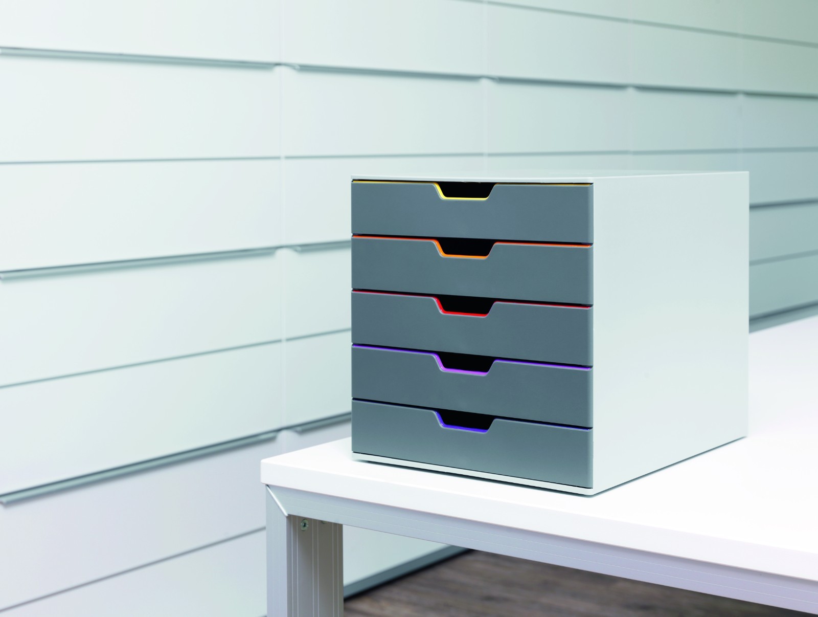 VARICOLOR 5 Drawer Color Coded Desktop Organizer Letter Size Gray Durable